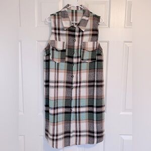 Shein Flannel Sleeveless Shacket, Button Up, size 1x, never worn